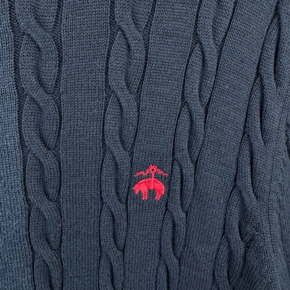 Brooks Brothers Cable Knit Sweater Men Large Navy Blue Supima Cotton Preppy Logo